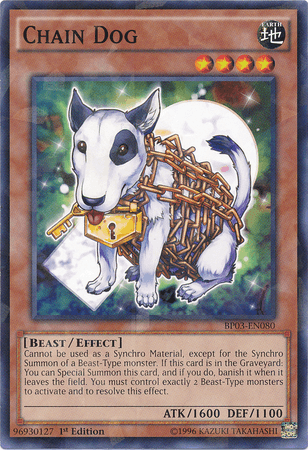1st Edition, Battle Pack 3: Monster League, Beast, Earth, Effect Monster, Shatterfoil Rare Chain Dog [BP03-EN080] Shatterfoil Rare - Trading Card World