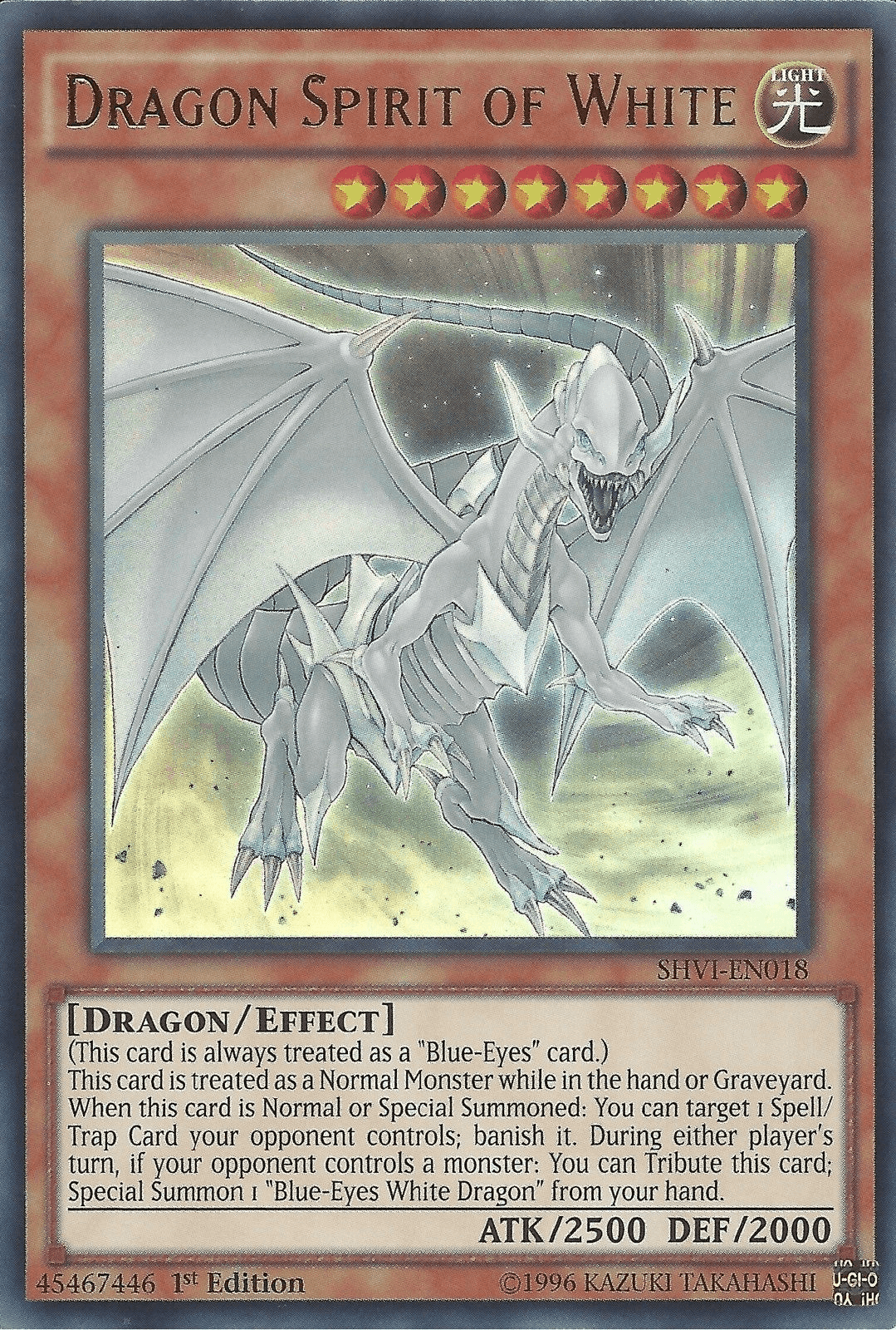 1st Edition, Dragon, Effect Monster, Light, Shining Victories, Ultra Rare, Unlimited Dragon Spirit of White [SHVI-EN018] Ultra Rare - Trading Card World