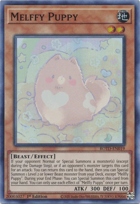 1st Edition, Beast, Earth, Effect Monster, Rise of the Duelist, Super Rare Melffy Puppy [ROTD-EN019] Super Rare - Trading Card World