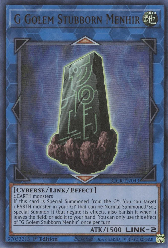 1st Edition, Battles of Legend: Crystal Revenge, Cyberse, Earth, Link/Effect Monster, Ultra Rare G Golem Stubborn Menhir [BLCR-EN043] Ultra Rare - Trading Card World