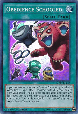 1st Edition, 2014 Mega-Tins Mega Pack, Normal Spell, Spell, Super Rare Obedience Schooled [MP14-EN242] Super Rare - Trading Card World