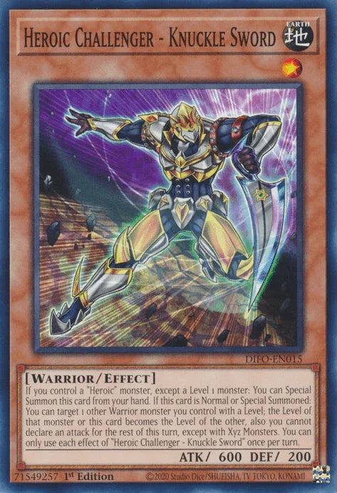 1st Edition, Common, Dimension Force, Earth, Effect Monster, Warrior Heroic Challenger - Knuckle Sword [DIFO-EN015] Common - Trading Card World