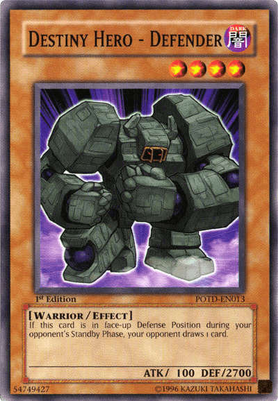 1st Edition, Common, Dark, Effect Monster, Power of the Duelist, Unlimited, Warrior Destiny Hero - Defender [POTD-EN013] Common - Trading Card World