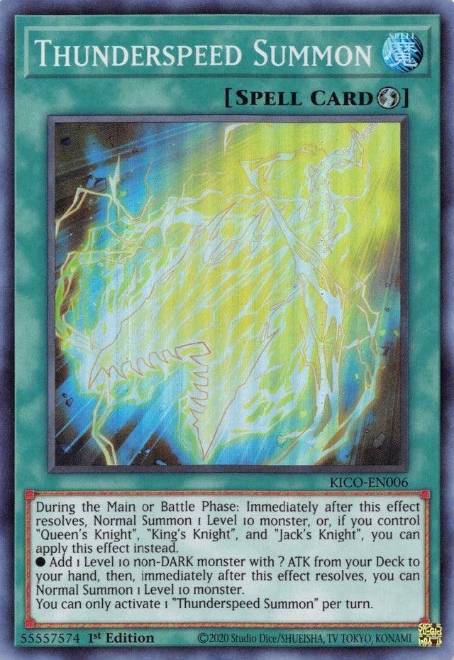 1st Edition, King's Court, Quick-Play Spell, Spell, Super Rare Thunderspeed Summon (Super Rare) [KICO-EN006] Super Rare - Trading Card World