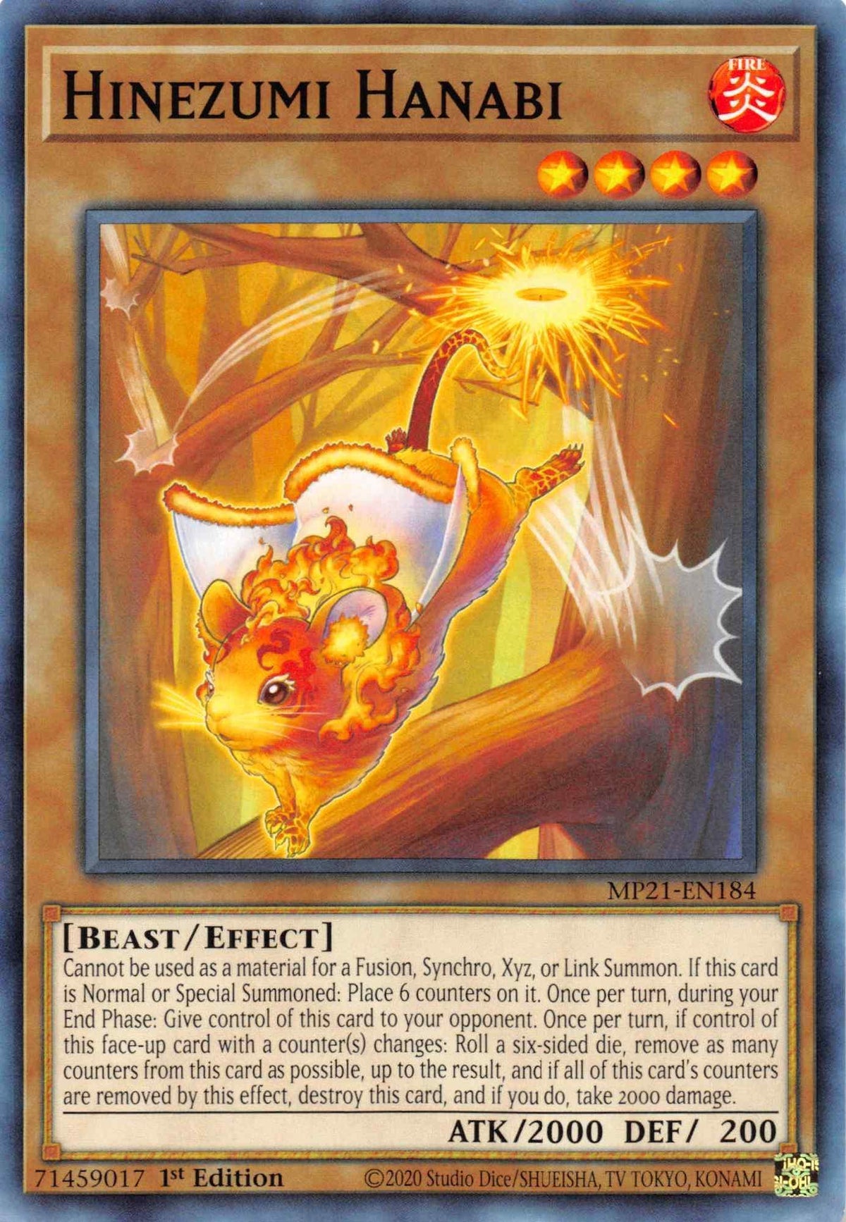 1st Edition, 2021 Tin of Ancient Battles, Beast, Common, Effect Monster, Fire Hinezumi Hanabi [MP21-EN184] Common - Trading Card World