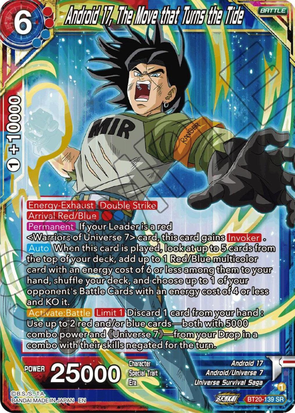 Android 17, Android/Universe 7, Battle, Blue;Red, BT20-139, Parallel Foil, Power Absorbed, Super Rare, Universe Survival Saga Android 17, The Move that Turns the Tide (BT20-139) [Power Absorbed] - Trading Card World