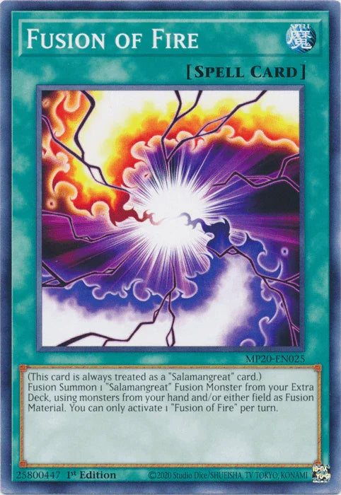 1st Edition, 2020 Tin of Lost Memories, Common, Normal Spell, Spell Fusion of Fire [MP20-EN025] Common - Trading Card World