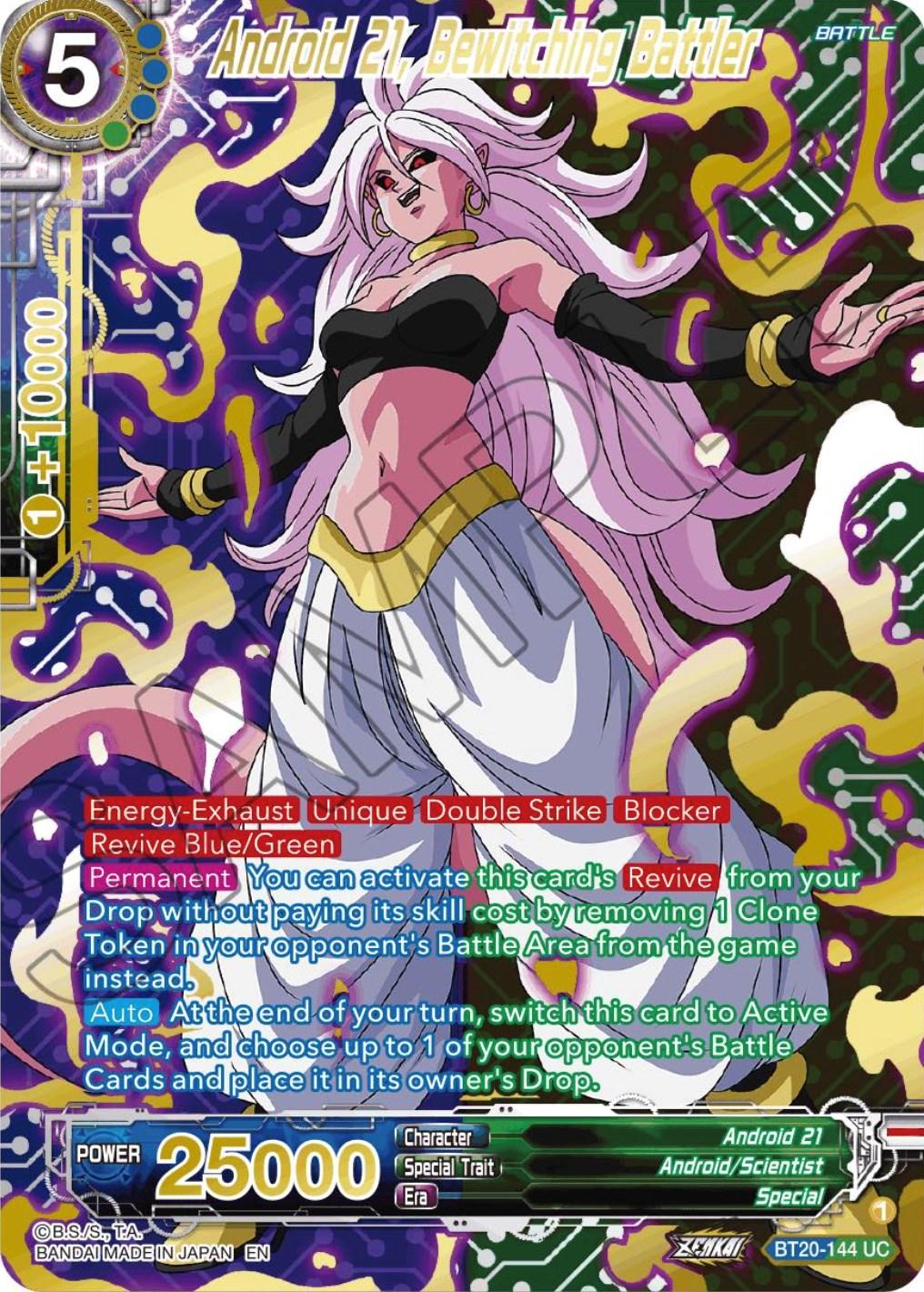 Android 21, Android/Scientist, Battle, Blue;Green, BT20-144, Parallel Foil, Power Absorbed, Special, Uncommon Android 21, Bewitching Battler (Gold-Stamped) (BT20-144) [Power Absorbed] - Trading Card World