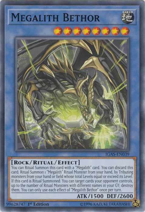 1st Edition, Common, Earth, Ignition Assault, Ritual/Effect Monster, Rock, Unlimited Megalith Bethor [IGAS-EN039] Common - Trading Card World