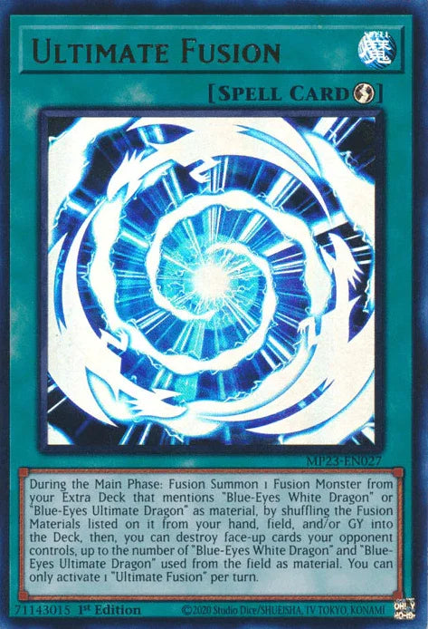 1st Edition, Dueling Heroes Collectors Tin - Mega Pack (25th Anniversary Edition), Quick-Play Spell, Spell, Ultra Rare Ultimate Fusion [MP23-EN027] Ultra Rare - Trading Card World