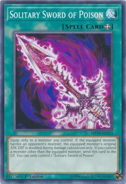 1st Edition, 2019 Gold Sarcophagus Tin Mega Pack, Common, Equip Spell, Spell, Unlimited Solitary Sword of Poison [MP19-EN123] Common - Trading Card World