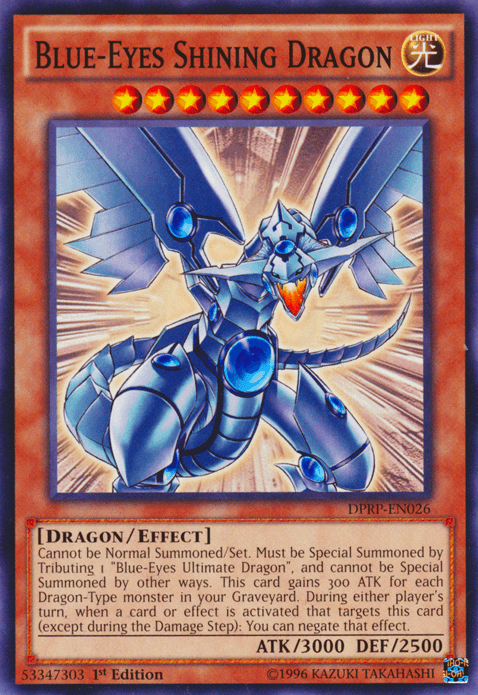 1st Edition, Common, Dragon, Duelist Pack: Rivals of the Pharaoh, Effect Monster, Light Blue-Eyes Shining Dragon [DPRP-EN026] Common - Trading Card World