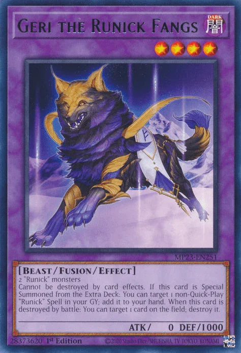 1st Edition, Beast, Dark, Dueling Heroes Collectors Tin (25th Anniversary Edition), Fusion/Effect Monster, Rare Geri the Runick Fangs [MP23-EN251] Rare - Trading Card World