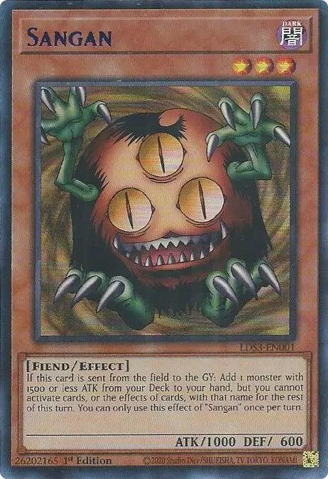 1st Edition, Dark, Effect Monster, Fiend, Legendary Duelists: Season 3, Ultra Rare Sangan (Blue) [LDS3-EN001] Ultra Rare - Trading Card World