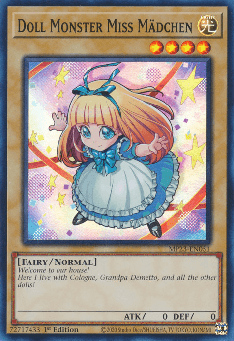 1st Edition, Dueling Heroes Collectors Tin - Mega Pack (25th Anniversary Edition), Fairy, Light, Normal Monster, Super Rare Doll Monster Miss Madchen [MP23-EN051] Super Rare - Trading Card World