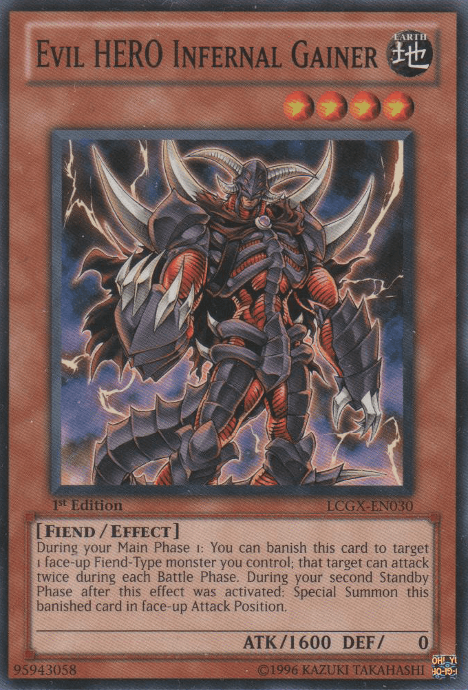 1st Edition, Common, Earth, Effect Monster, Fiend, Legendary Collection 2, Unlimited Evil HERO Infernal Gainer [LCGX-EN030] Common - Trading Card World