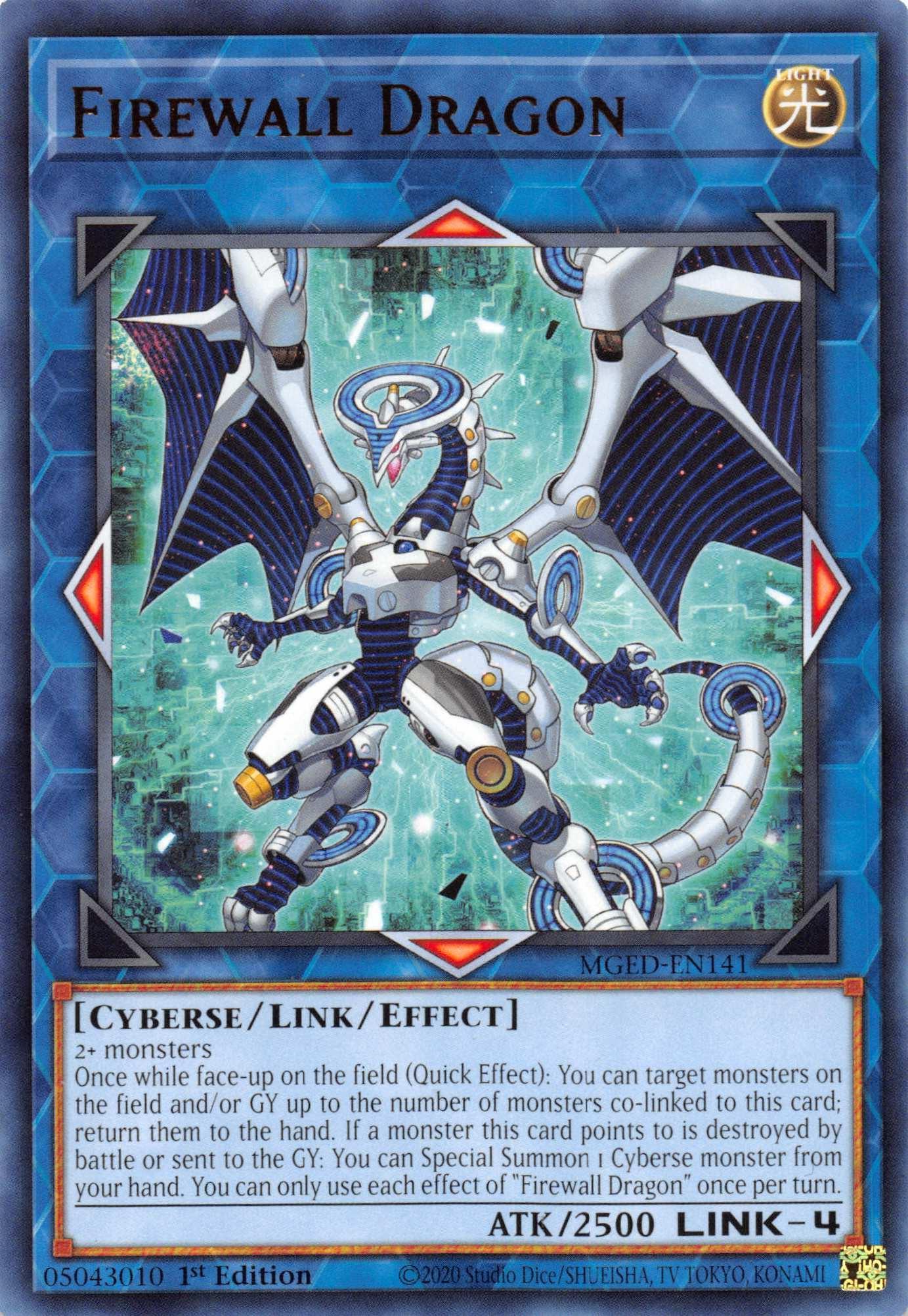 1st Edition, Cyberse, Light, Link/Effect Monster, Maximum Gold: El Dorado, Rare Firewall Dragon [MGED-EN141] Rare - Trading Card World