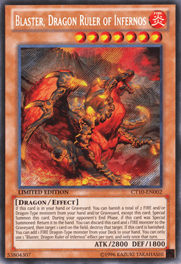 2013 Collectors Tins, Dragon, Effect Monster, Fire, Limited, Secret Rare Blaster, Dragon Ruler of Infernos [CT10-EN002] Secret Rare - Trading Card World