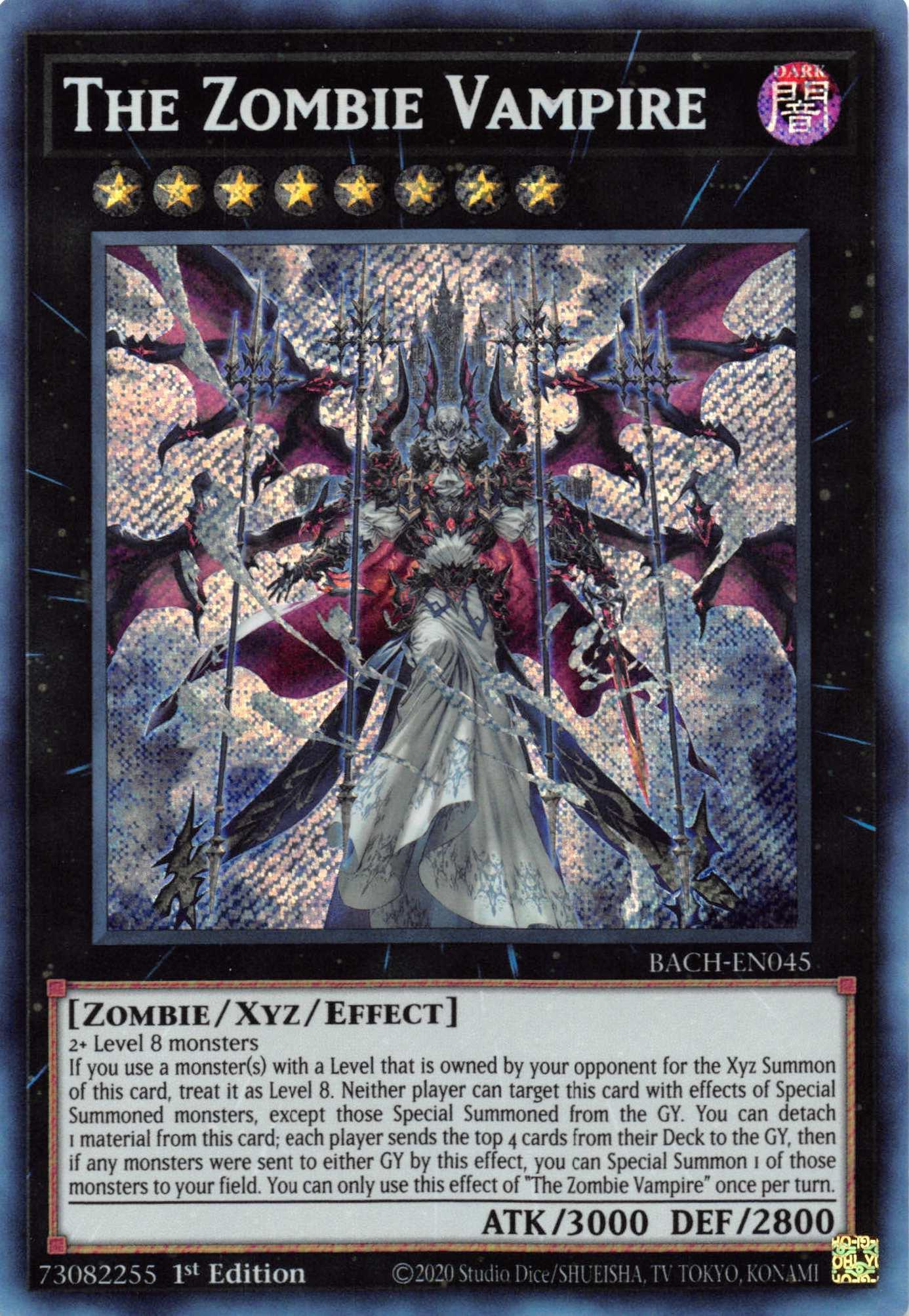 1st Edition, Battle of Chaos, Dark, Secret Rare, Xyz/Effect Monster, Zombie The Zombie Vampire [BACH-EN045] Secret Rare - Trading Card World