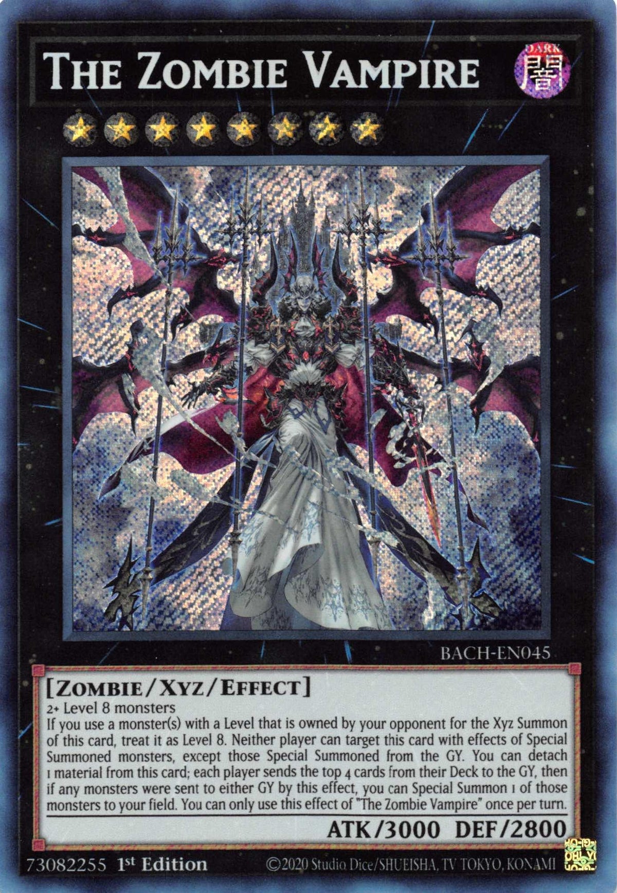 1st Edition, Battle of Chaos, Dark, Secret Rare, Xyz/Effect Monster, Zombie The Zombie Vampire [BACH-EN045] Secret Rare - Trading Card World