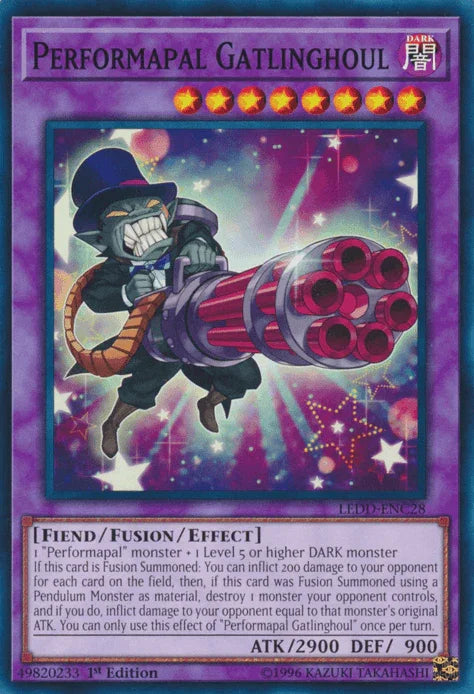 1st Edition, Common, Dark, Fiend, Fusion/Effect Monster, Legendary Dragon Decks Performapal Gatlinghoul [LEDD-ENC28] Common - Trading Card World
