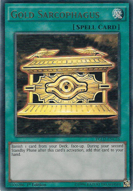 1st Edition, King of Games: Yugi's Legendary Decks, Normal Spell, Spell, Ultra Rare, Unlimited Gold Sarcophagus [YGLD-ENC26] Ultra Rare - Trading Card World