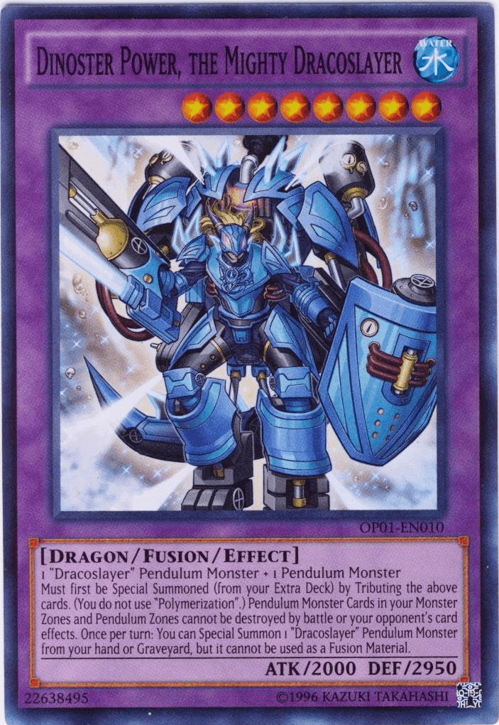 Dragon, Fusion/Effect Monster, OTS Tournament Pack 1, Super Rare, Unlimited, Water Dinoster Power, the Mighty Dracoslayer [OP01-EN010] Super Rare - Trading Card World