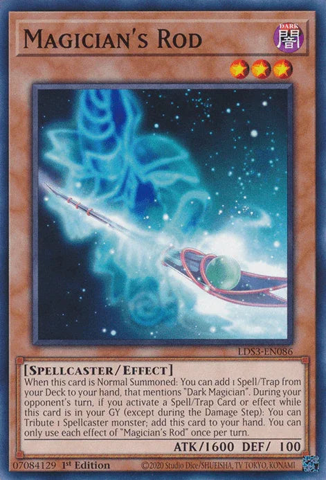 1st Edition, Common, Dark, Effect Monster, Legendary Duelists: Season 3, Spellcaster Magician's Rod [LDS3-EN086] Common - Trading Card World
