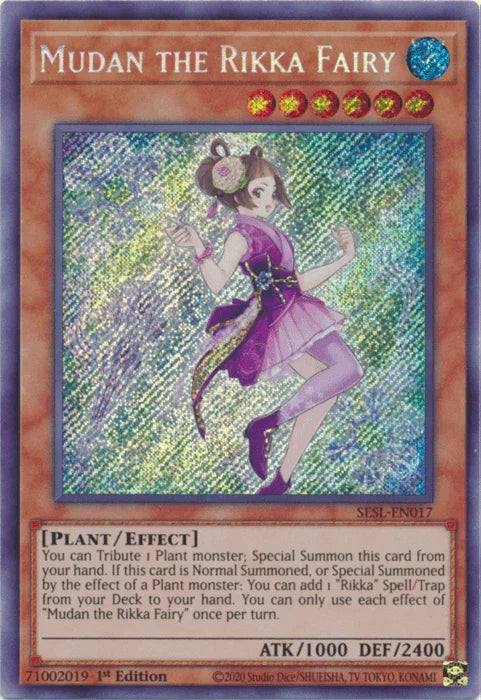 1st Edition, Effect Monster, Plant, Secret Rare, Secret Slayers, Water Mudan the Rikka Fairy [SESL-EN017] Secret Rare - Trading Card World
