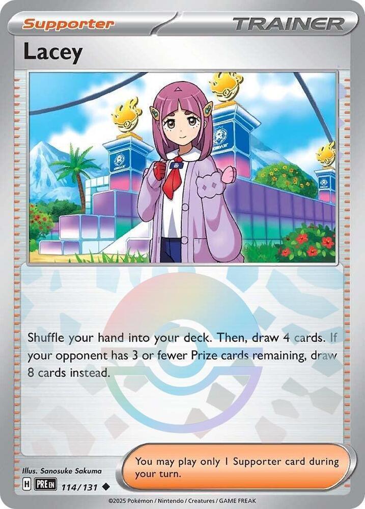 114, Holofoil, Scarlet & Violet: Prismatic Evolutions, Supporter, Uncommon Lacey (114/131) (Poke Ball Pattern) [Scarlet & Violet: Prismatic Evolutions] - Trading Card World