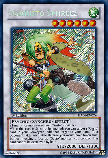 1st Edition, Hidden Arsenal 6: Omega Xyz, Psychic, Secret Rare, Synchro/Effect Monster, Wind Daigusto Sphreez [HA06-EN024] Secret Rare - Trading Card World