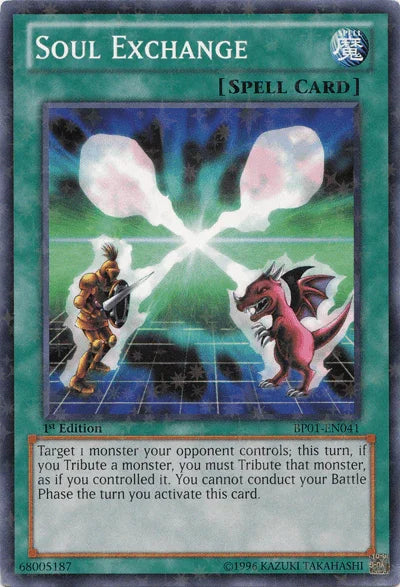 1st Edition, Battle Pack: Epic Dawn, Normal Spell, Spell, Starfoil Rare, Unlimited Soul Exchange [BP01-EN041] Starfoil Rare - Trading Card World