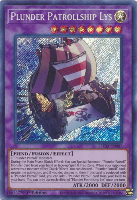 1st Edition, Eternity Code, Fiend, Fusion/Effect Monster, Light, Secret Rare Plunder Patrollship Lys [ETCO-EN087] Secret Rare - Trading Card World