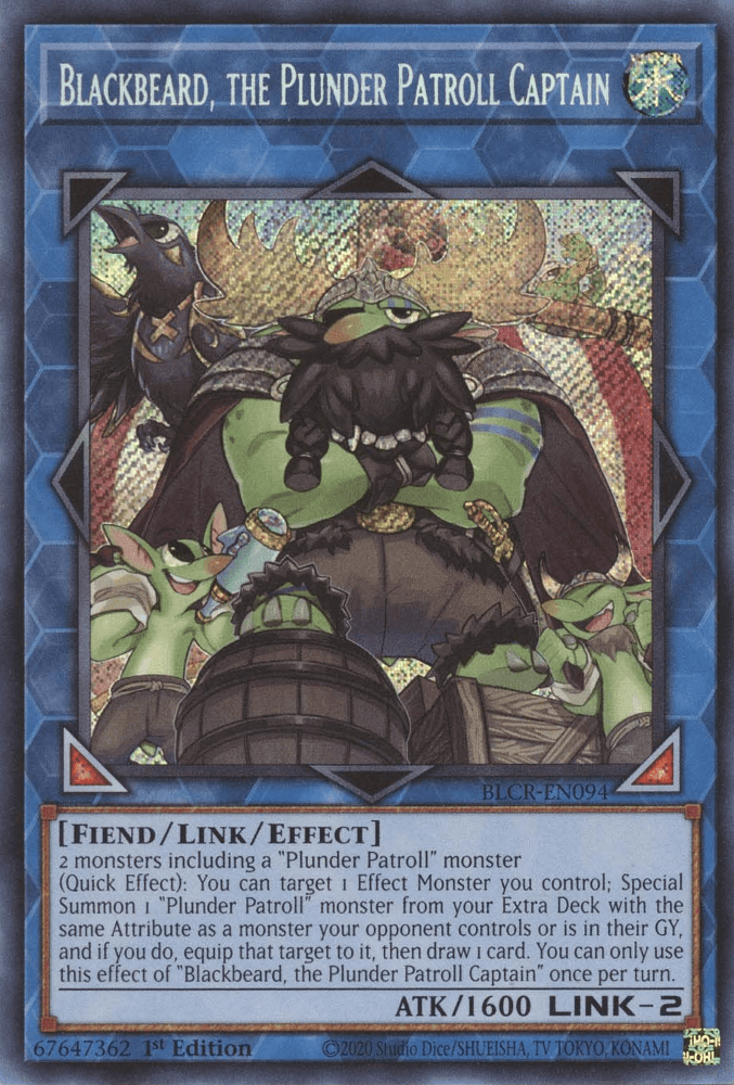 1st Edition, Battles of Legend: Crystal Revenge, Fiend, Link/Effect Monster, Secret Rare, Water Blackbeard, the Plunder Patroll Captain [BLCR-EN094] Secret Rare - Trading Card World
