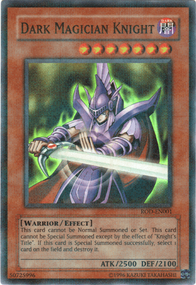 Dark, Effect Monster, Super Rare, Unlimited, Video Game Promotional Cards, Warrior Dark Magician Knight (Reshef of Destruction) [ROD-EN001] Super Rare - Trading Card World