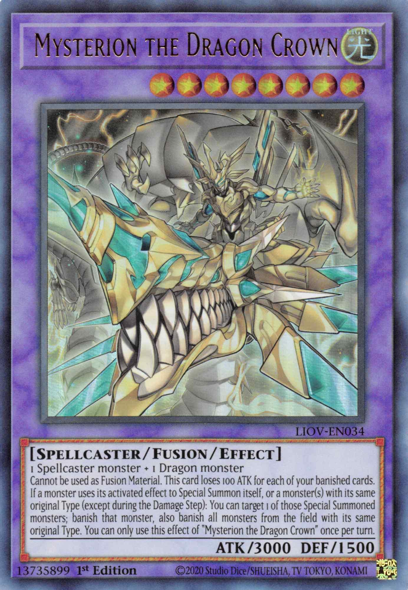 1st Edition, Fusion/Effect Monster, Light, Lightning Overdrive, Spellcaster, Ultra Rare Mysterion the Dragon Crown [LIOV-EN034] Ultra Rare - Trading Card World