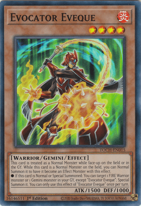 1st Edition, Fire, Gemini/Effect Monster, Super Rare, Toon Chaos, Unlimited, Warrior Evocator Eveque [TOCH-EN015] Super Rare - Trading Card World