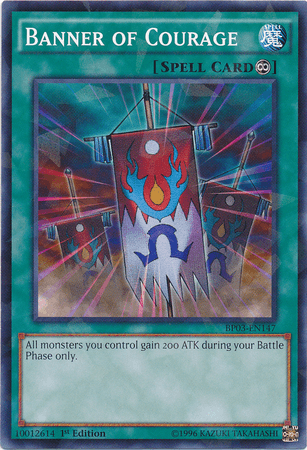 1st Edition, Battle Pack 3: Monster League, Continuous Spell, Shatterfoil Rare, Spell Banner of Courage [BP03-EN147] Shatterfoil Rare - Trading Card World