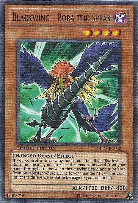Common, Dark, Effect Monster, Gold Series 3, Limited, Winged Beast Blackwing - Bora the Spear [GLD3-EN022] Common - Trading Card World