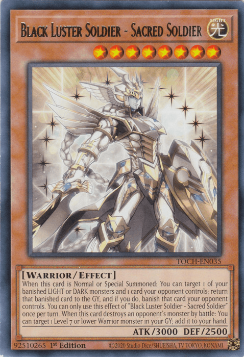 1st Edition, Effect Monster, Light, Rare, Toon Chaos, Unlimited, Warrior Black Luster Soldier - Sacred Soldier [TOCH-EN035] Rare - Trading Card World