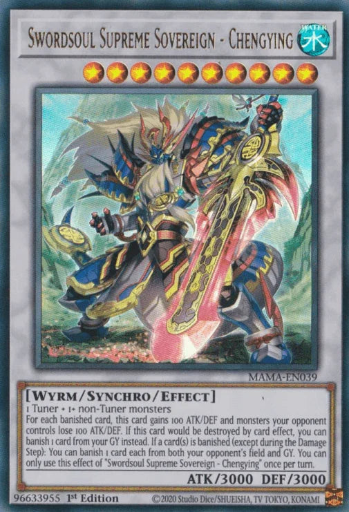 1st Edition, Magnificent Mavens, Synchro/Effect Monster, Ultra Rare, Water, Wyrm Swordsoul Supreme Sovereign - Chengying [MAMA-EN039] Ultra Rare - Trading Card World