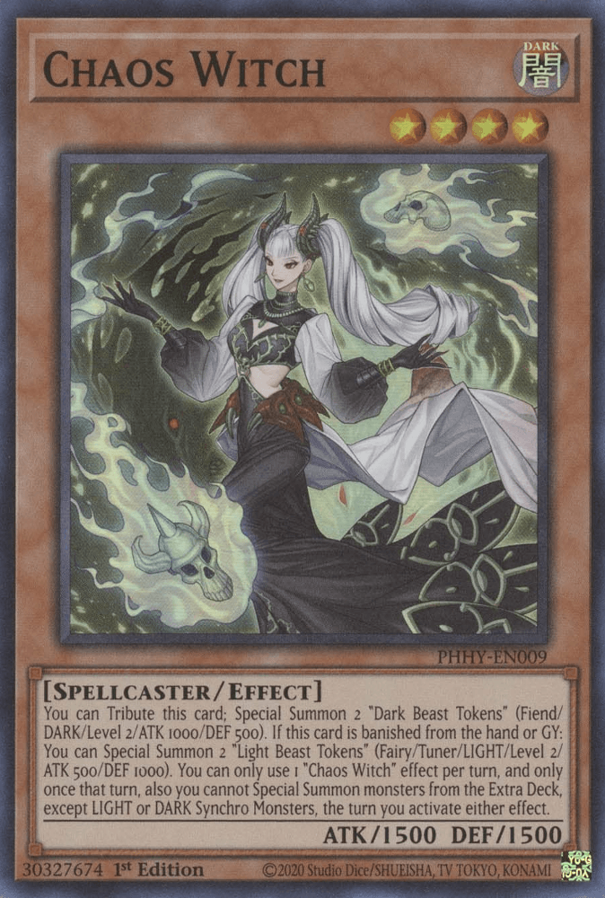 1st Edition, Dark, Effect Monster, Photon Hypernova, Spellcaster, Super Rare Chaos Witch [PHHY-EN009] Super Rare - Trading Card World