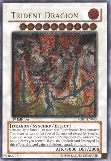 1st Edition, Dragon, Fire, Raging Battle, Synchro/Effect Monster, Ultimate Rare, Unlimited Trident Dragion [RGBT-EN043] Ultimate Rare - Trading Card World