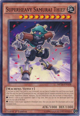 1st Edition, 2016 Mega-Tins Mega Pack, Common, Earth, Effect Monster, Machine, Unlimited Superheavy Samurai Thief [MP16-EN108] Common - Trading Card World