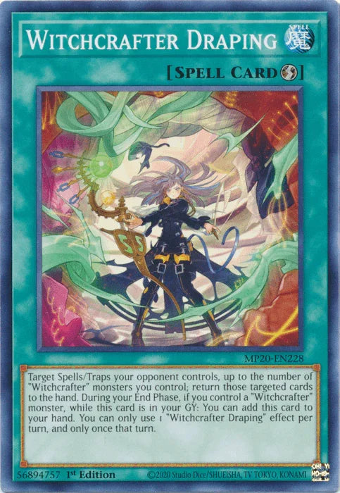 1st Edition, 2020 Tin of Lost Memories, Common, Quick Play Spell, Spell Witchcrafter Draping [MP20-EN228] Common - Trading Card World