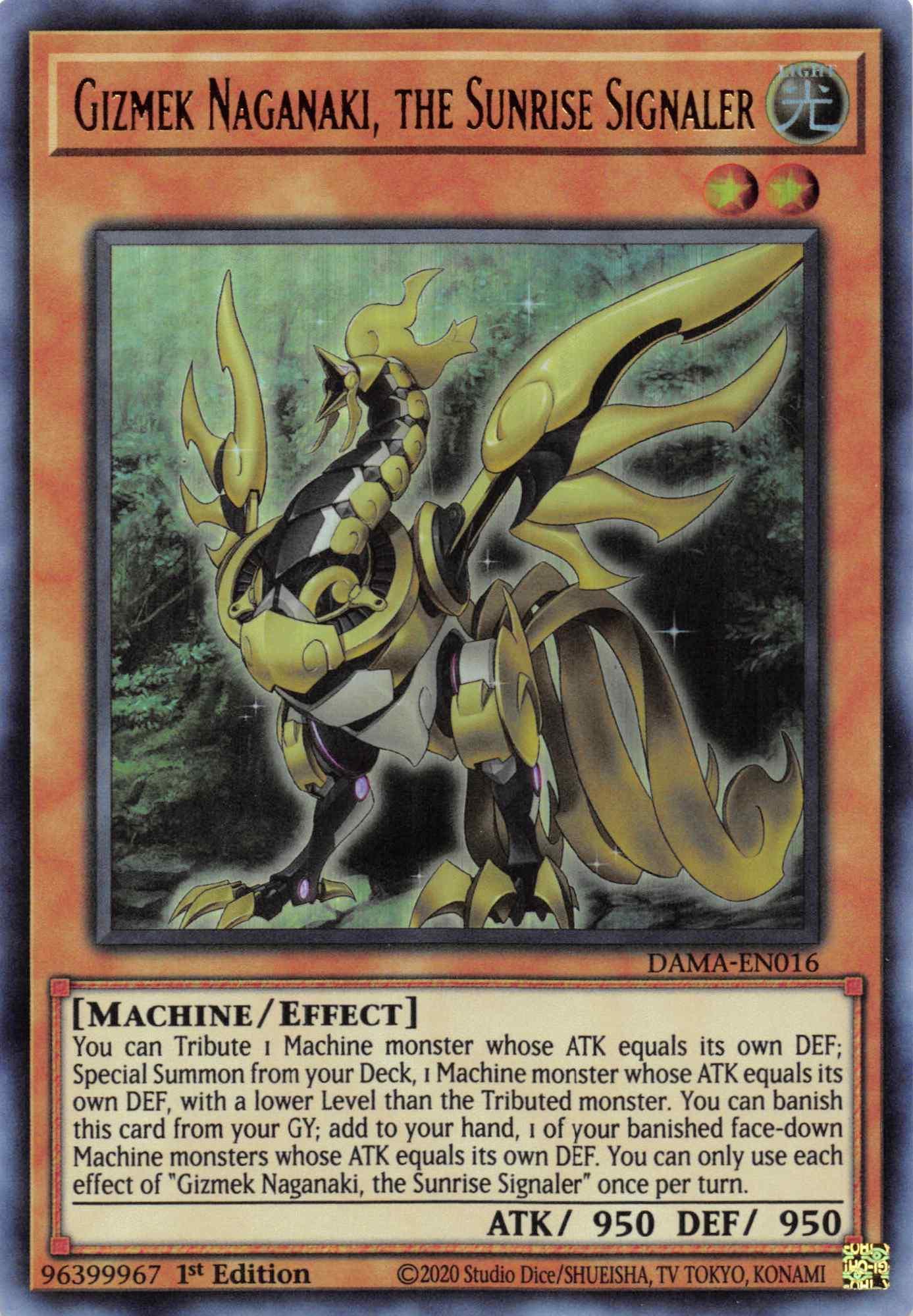 1st Edition, Dawn of Majesty, Effect Monster, Light, Machine, Ultra Rare Gizmek Naganaki, the Sunrise Signaler [DAMA-EN016] Ultra Rare - Trading Card World