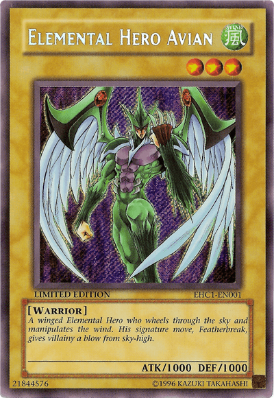 Elemental Hero Collection 1, Limited, Normal Monster, Secret Rare, Warrior, Wind Elemental Hero Avian [EHC1-EN001] Secret Rare - Trading Card World