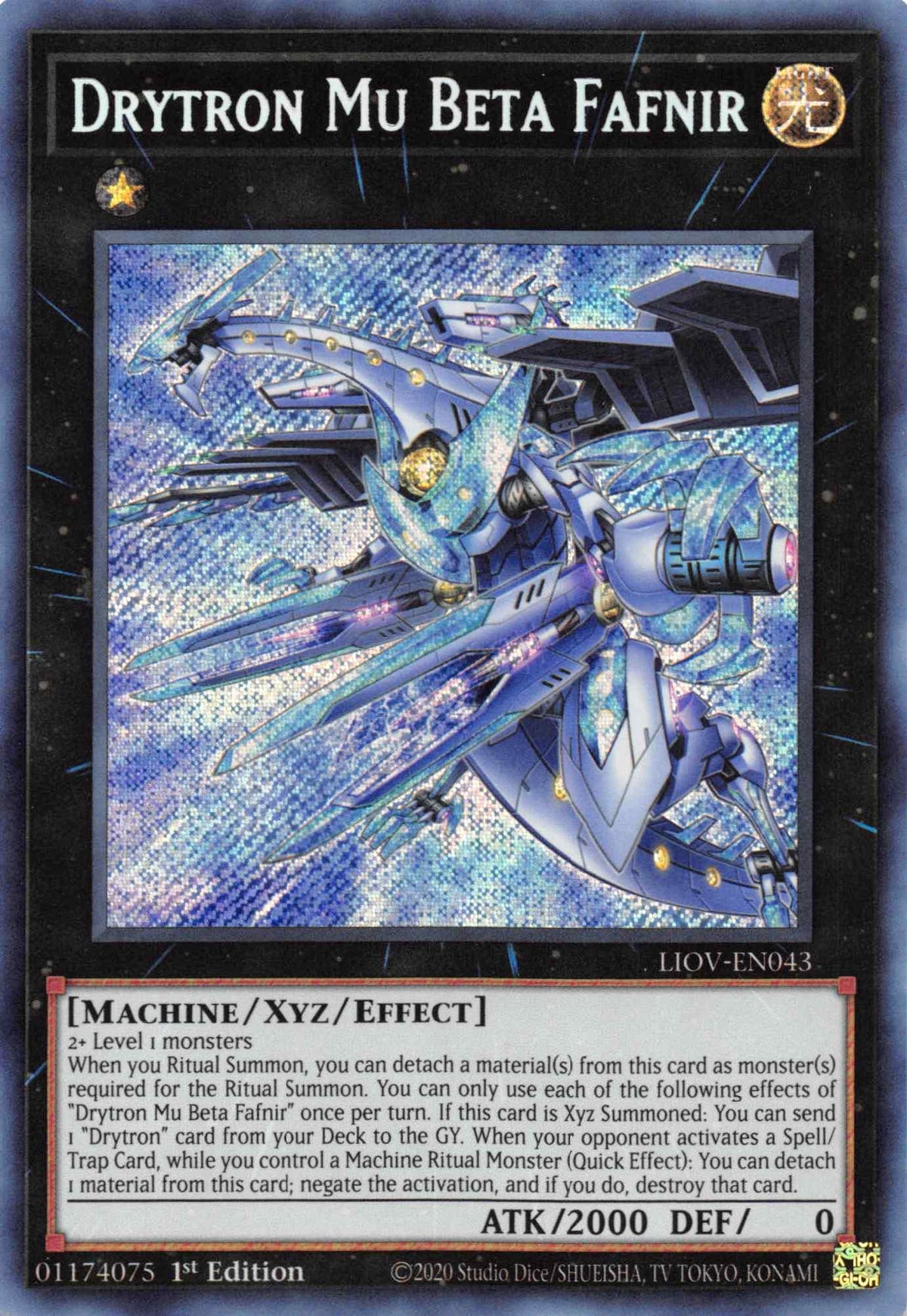 1st Edition, Light, Lightning Overdrive, Machine, Secret Rare, Xyz/Effect Monster Drytron Mu Beta Fafnir [LIOV-EN043] Secret Rare - Trading Card World