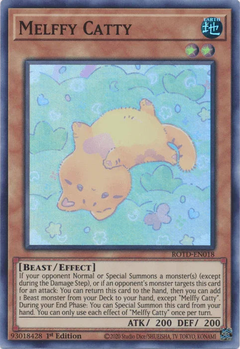 1st Edition, Beast, Earth, Effect Monster, Rise of the Duelist, Super Rare Melffy Catty [ROTD-EN018] Super Rare - Trading Card World