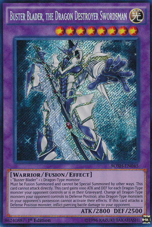 1st Edition, Breakers of Shadow, Fusion/Effect Monster, Light, Secret Rare, Unlimited, Warrior Buster Blader, the Dragon Destroyer Swordsman [BOSH-EN045] Secret Rare - Trading Card World